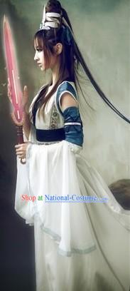 Ancient Chinese Swordwoman Costume and Headpiece for Women