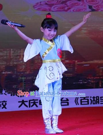 Traditional Chinese Three-character Scripture Costumes and Headband Outfit for Children