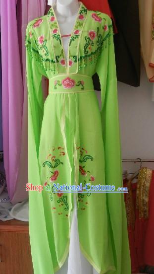 Chinese Opera Stage Performance Green Embroidered Costumes and Skirt for Women