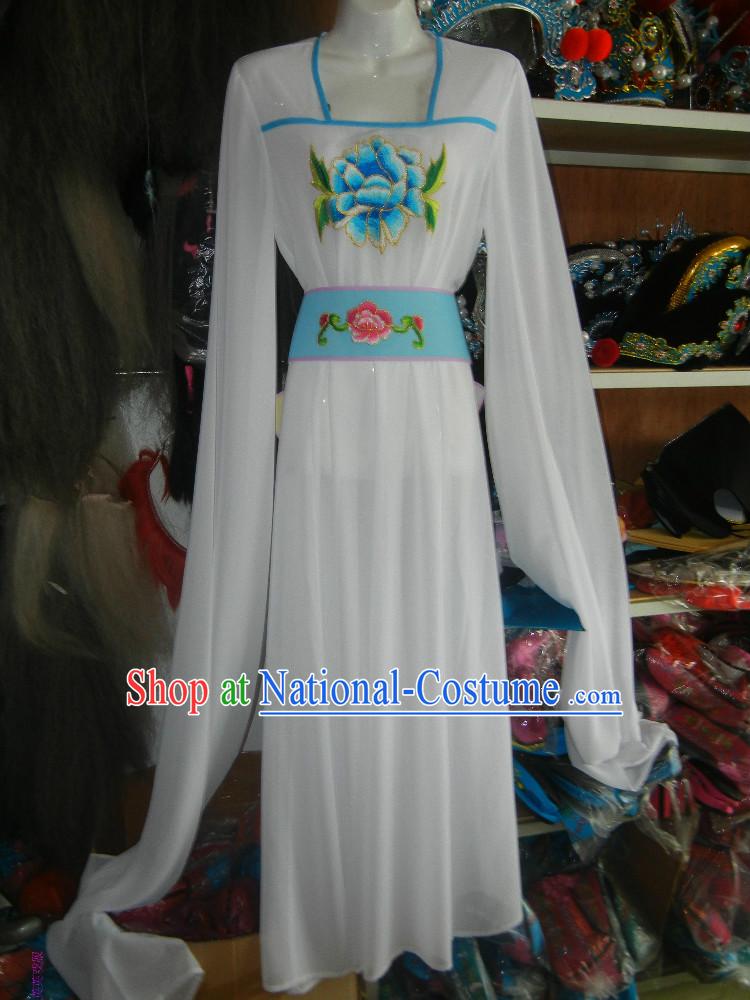 Long Sleeves Embroidered White Chinese Opera Dance Costumes for Women