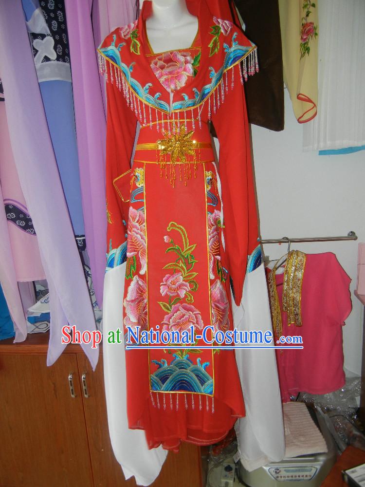 Red Long Sleeves Embroidered Opera Dance Costumes for Women