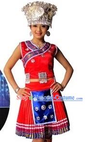 Traditional Chinese Hmong Minority Miao Outfit and Hat for Women