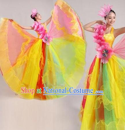 Traditional Chinese Stage Performance Dancing Costume and Headpiece for Women