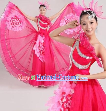 Traditional Chinese Stage Performance Dance Costume and Headpiece for Women