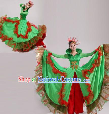 High Collar Traditional Chinese Stage Performance Dance Costume and Headwear for Women