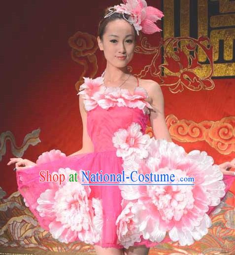 Traditional Chinese Flower Dance Costume and Headwear for Women