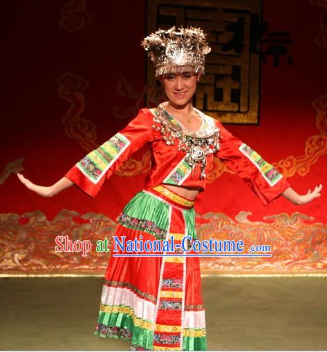 Traditional Chinese Miao Ethnic Clothing and Hat for Women