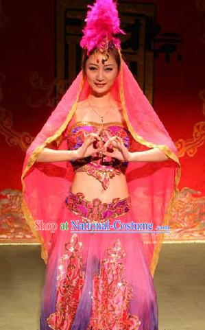 Chinese Stage Performance Xinjiang Dance Costumes and Headwear for Women