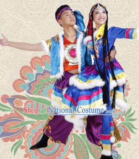 Traditional Tibetan Dress and Headwear Two Sets for Men and Women