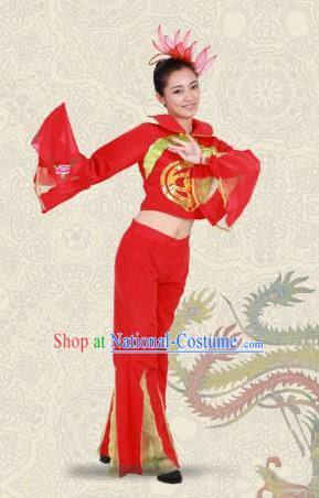 Red Stage Performance Handkerchief Dance Costumes for Women