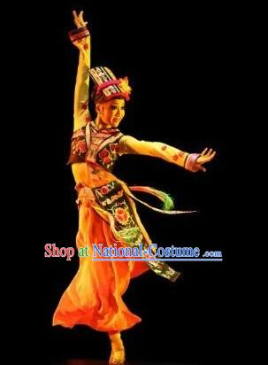 Traditional Chinese Ethnic Sole Dance Costumes and Headpieces for Women