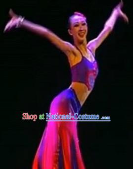 Traditional Chinese Moon Flower Dai Ethnic Solo Dance Costumes and Headgear for Women