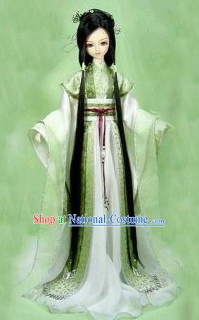 Ancient Chinese Green Cosplay Costumes and Hair Accessories Complete Set