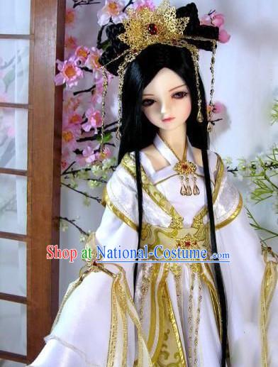 Ancient Chinese White Cosplay Costumes and Hair Accessories Complete Set