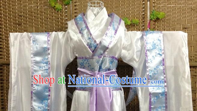 Traditional Ancient Blue and White Fairies Costumes Five Pieces Complete Set