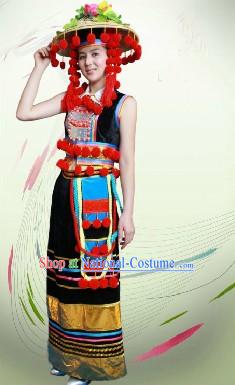 Traditional Chinese De Ang Dresses and Hat Complete Set for Women