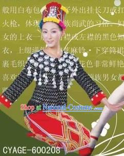 Traditional Chinese Jingpo Minority Dresses and Hat Complete Set for Women