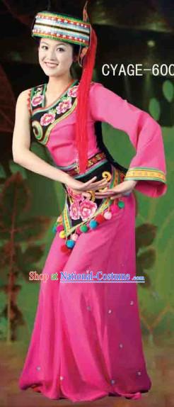 Traditional Chinese Ethnic Minority Dresses and Hat Complete Set for Women