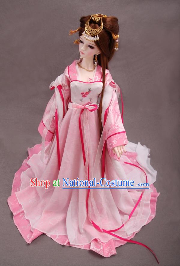 Ancient Chinese Pink Princess Costumes and Hair Accessories for Women