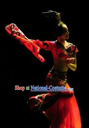 Chinese Classical Solo Dance Costume and Hair Accessories Complete Set for Women