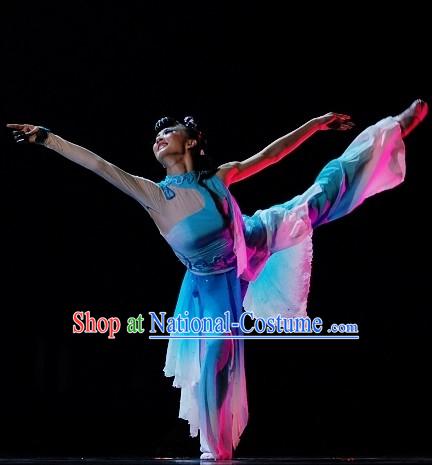 Chinese Classical Dance Costume and Hair Accessories Complete Set for Women