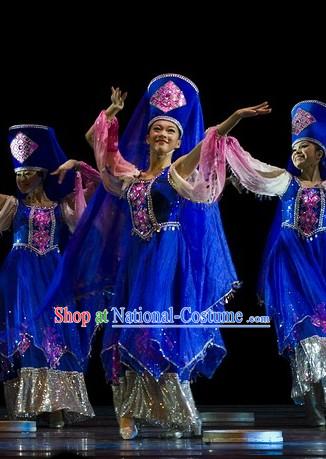 Chinese Classic Ethnic Dance Costumes and Hat Complete Set for Women