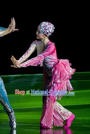 Traditional Chinese Modern Dance Costumes and Headpieces Complete Set for Women