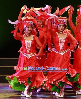 Stage Performance Ethnic Dance Costumes and Headwear for Women