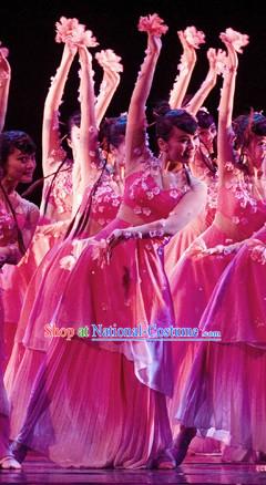 Stage Performance Chinese Classical Peach Blossom Dance Costumes and Headwear for Women