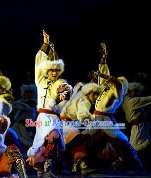 Stage Performance Mongolian Dancing Costume and Headwear Complete Set for Men