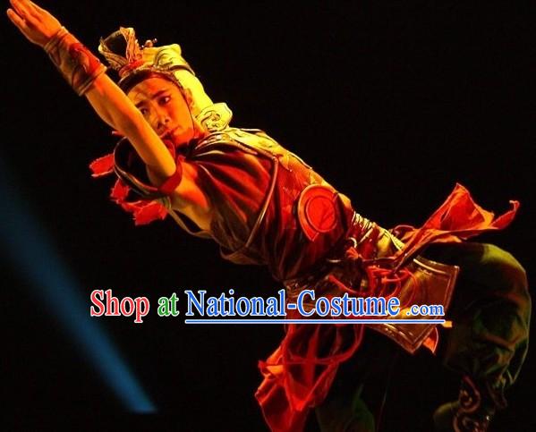 Traditional Chinese Drum Armor Dance Costume and Headwear Complete Set for Men