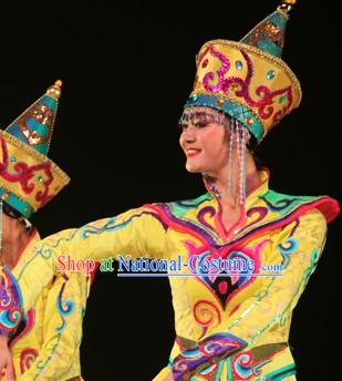 Festival Celebration Mongolian Dance Costumes and Hat for Women