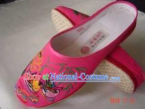 Traditional Chinese Handmade Pink Cotton Slippers with Thick Cotton Sole