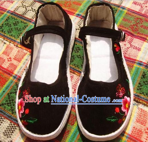 All Handmade Chinese Black Thick Sole Cotton Shoes for Women