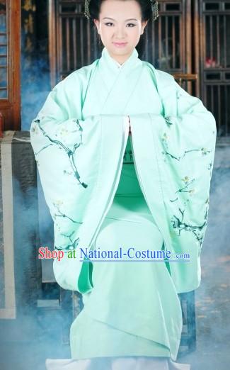 Traditional Ancient Chinese Light Green Plum Blossom Clothes for Women