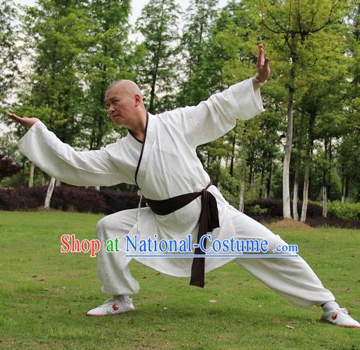 White Traditional Ancient Style Chinese Kung Fu Cotton Uniform for Men