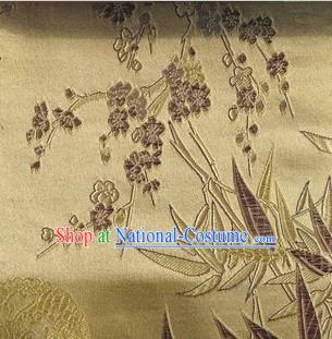 Gold Chinese Bamboo and Cherry Blossom Brocade Fabric