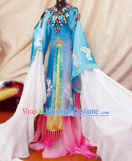 Ancient Chinese Blue Beauty Embroidered Flower Costumes Complete Set for Women