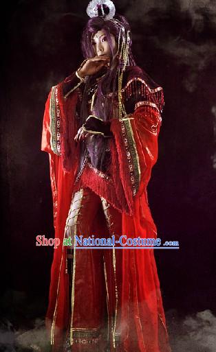 Ancient Chinese Red Swordswoman Cosplay Costumes Complete Set for Women