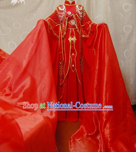 Ancient Chinese Red Wedding Dress Cosplay Complete Set for Women