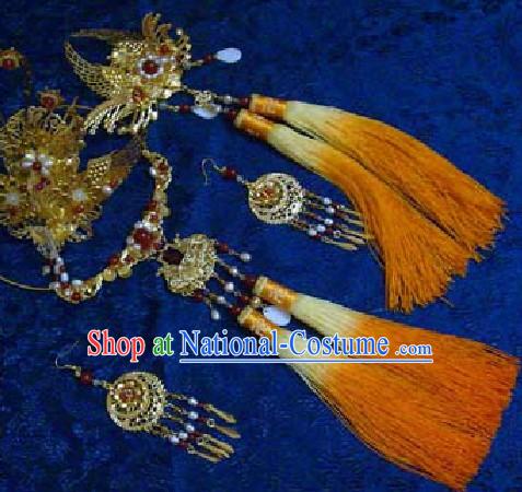 Ancient Chinese Phoenix Wedding Headwears and Necklace for Brides