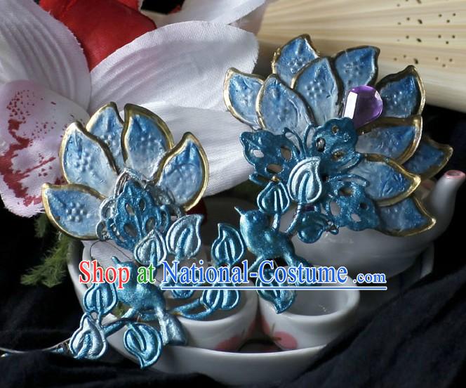 Ancient Chinese Handmade Forehead Blue Flower Hair Accessory