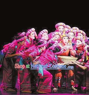 Chinese Ethnic Stage Performance Dancing Costumes and Hat for Womn