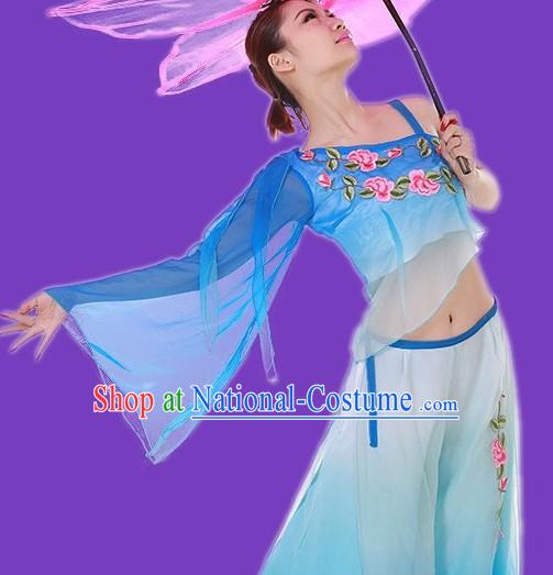 Blue Colour Transition Fan Dance Costumes for Women