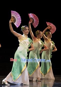 Traditional Chinese Jasmine Flower Dance Cheongsam Costumes and Headgear for Women