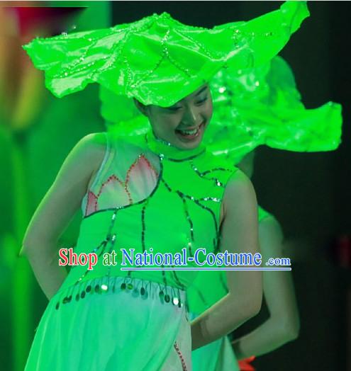 Lotus Dance Costumes and Leaf Hat for Women