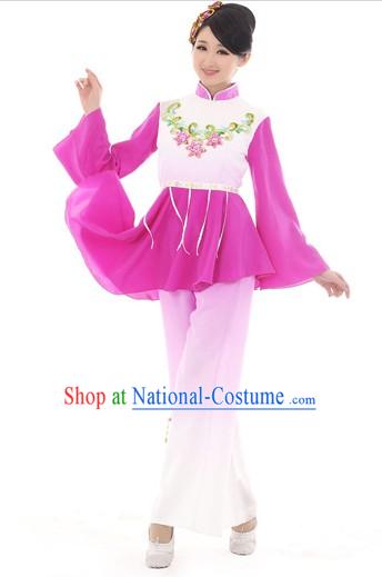 Chinese Purple Fan Dance Costumes and Hair Accessories for Women