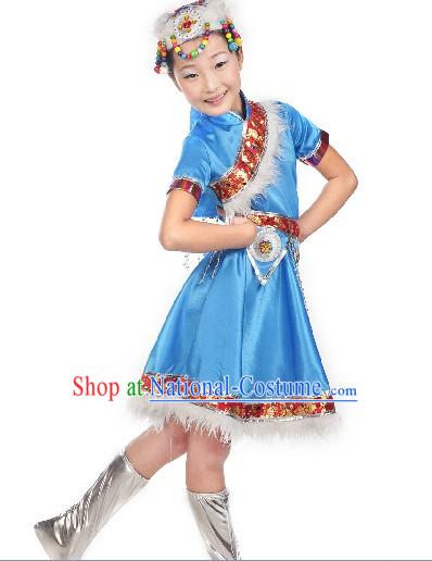 Traditional Chinese Mongolian Stage Performance Costumes for Kids