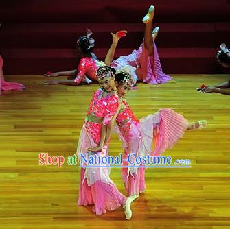 Modern Chinese Folk Dance Costumes and Headgear for Women