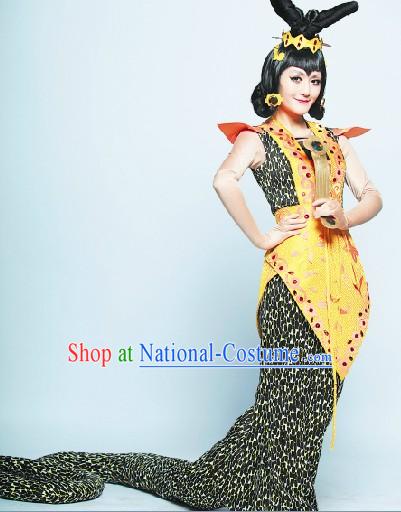 Gourd Doll Cartoon Character Snake Spirit Halloween Costumes and Headwear for Women